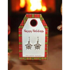 Hypo-Allergenic Silver Snowflake Earrings Crystal Accents For Holiday Season